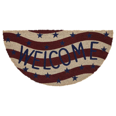 RWB Flag Stripes Coir Welcome Rug Half Circle 16.5x33 VHC Brands